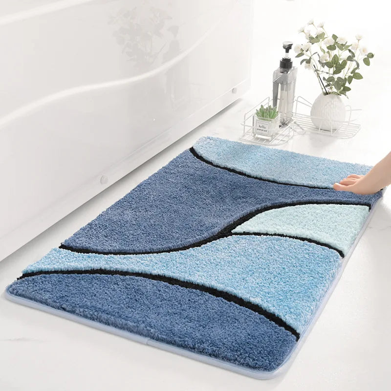 Sanwood Point Tapis De Bain 60x90 Cm Bleu Foncé Turquoise Blanc - Antidérapant
