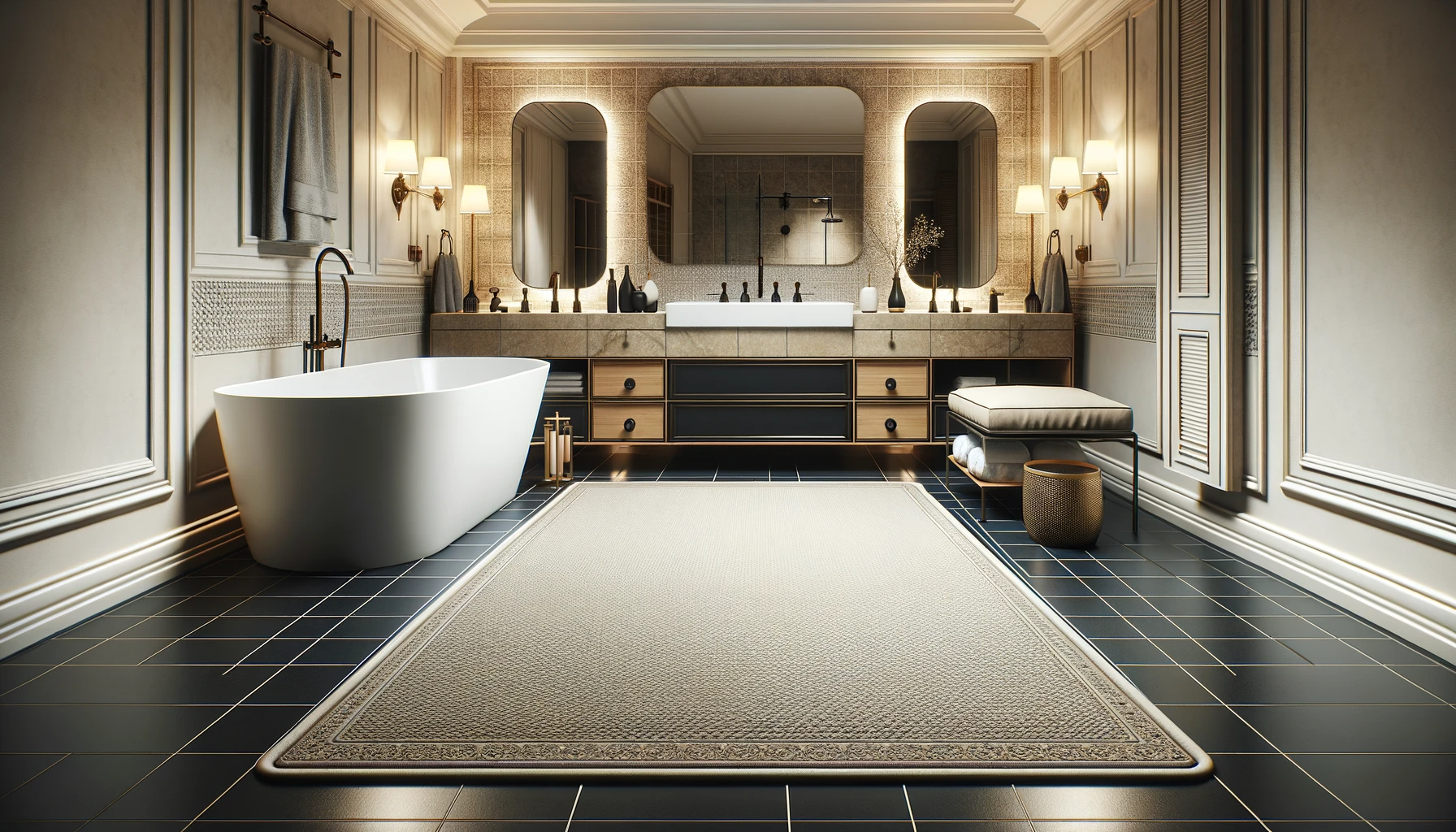une salle de bain haut de gamme avec un tapis de bain luxueux