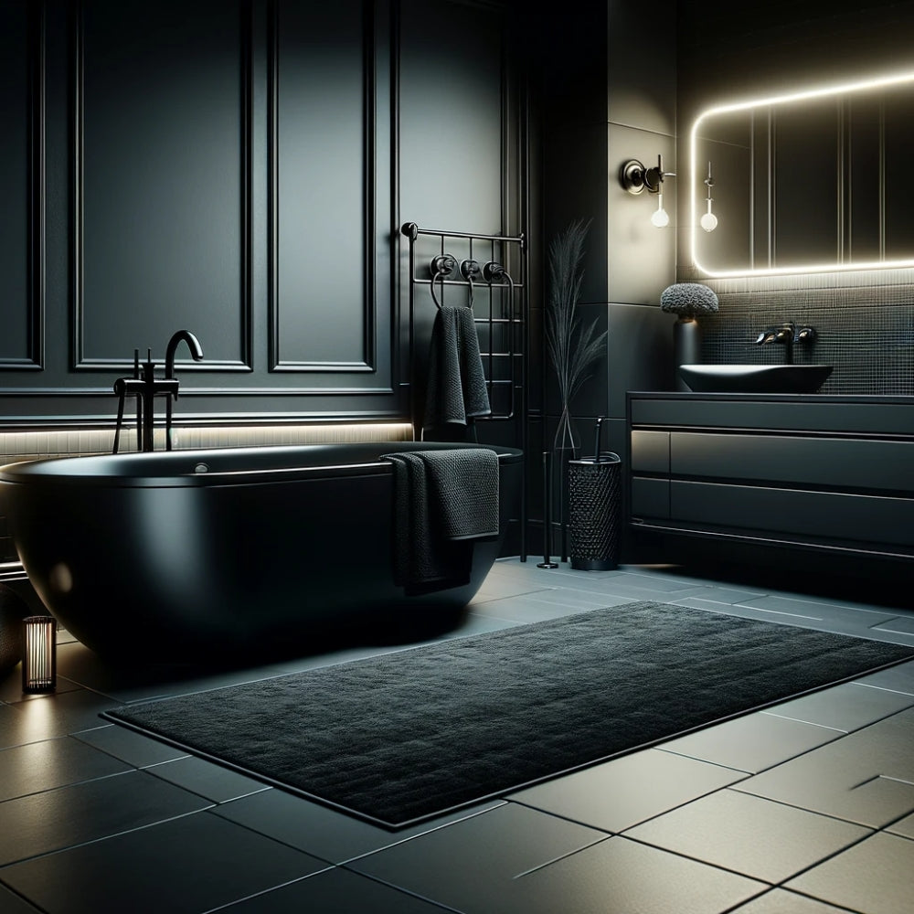 tapis de bain noir dans une salle de bain élégante