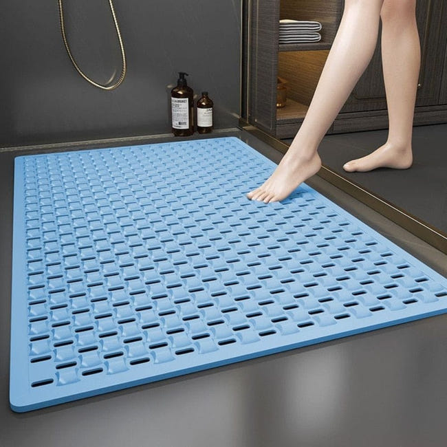 Tapis De Douche Antidérapant OPLERT - Texture Loofah Douce, Séchage Rapide PVC, 60x60 Cm Bleu Avec Trous De Drainage - 1